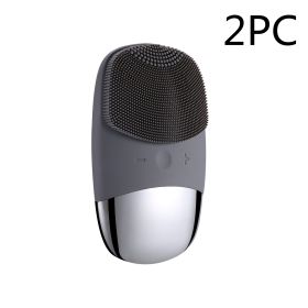 Mini Silicone Electric Face Cleansing Brush Electric Facial Cleanser Facial Cleansing Brush Skin Massager Skin Care Tools (Option: Black 2PC-Electric-DC)